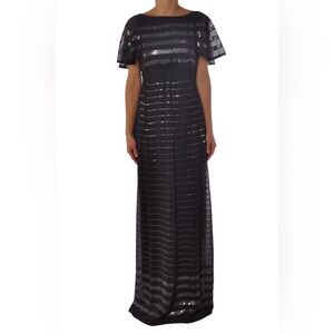 Hoss Intropia Chiffon Gold Sequin Floor Length Dress in BEIGE/PINK‎ NWT